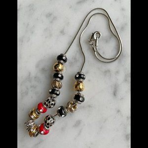 Gold & Silver Metal, Crystal and Enamel Sliding Beads (17 pc.) Necklace